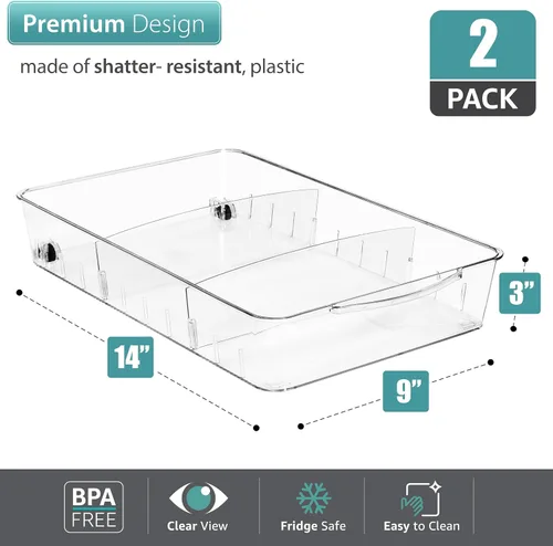Vista 2 de Sorbus Organizador de nevera con ruedas – Organizadores de nevera rodantes y diseño transparente con divisores y asas para organización