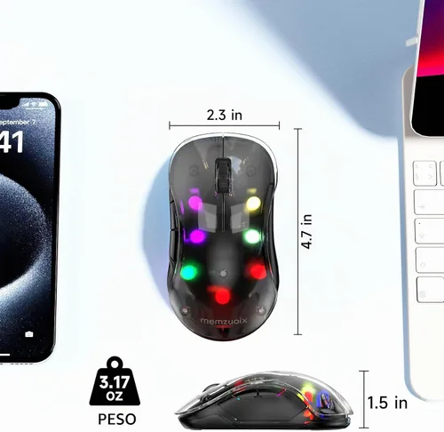 Vista 7 de Memzuoix ratón inalámbrico LED 2.4G, ratón recargable ergonómico con cubierta desmontable, ratón óptico portátil de 1200 DPI con receptor USB