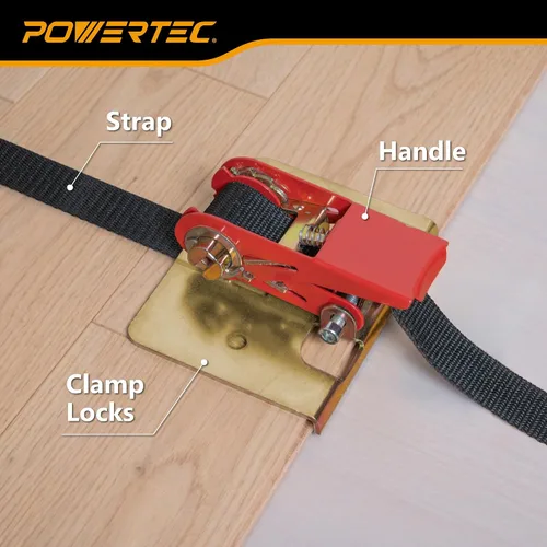 Vista 2 de POWERTEC Abrazadera de correa para suelo de madera, abrazadera de instalación para pisos con correa de nailon de 13 pies, fuerza de sujeción de 220