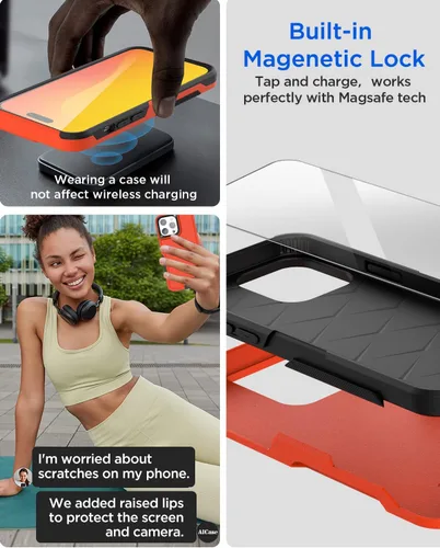 Vista 5 de AICase Funda para iPhone 15 Pro con protector de pantalla de vidrio + lente de cámara, resistente protección contra caídas, cuerpo completo
