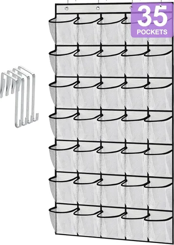 Vista 18 de homyfort Organizador de zapatos sobre la puerta, 24 bolsillos grandes de malla transpirable, estante colgante para zapatos que ahorra espacio