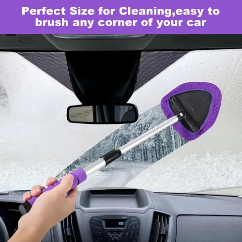 Vista 2 de XINDELL Herramienta de limpieza de parabrisas – Kit de limpieza de ventana interior y exterior de coche rosa de 24 pulgadas con mango extensible y 4