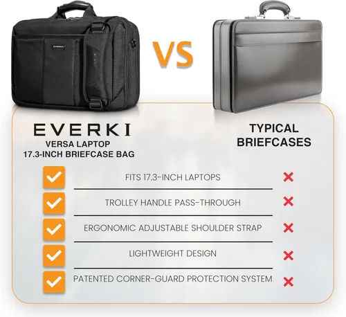 Vista 9 de EVERKI Versa - Maletín para laptop para hombres y mujeres, color negro - 17.3 pulgadas Premium Leather Ballistic Nylon, Heavy-Duty