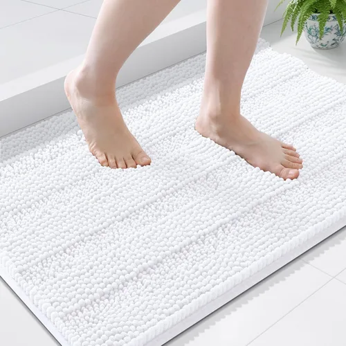 Vista 190 de Grandaily Alfombras de baño de felpilla a rayas de 24 x 16 pulgadas, extra gruesas y suaves, absorbentes, parte trasera de goma, alfombra de ducha