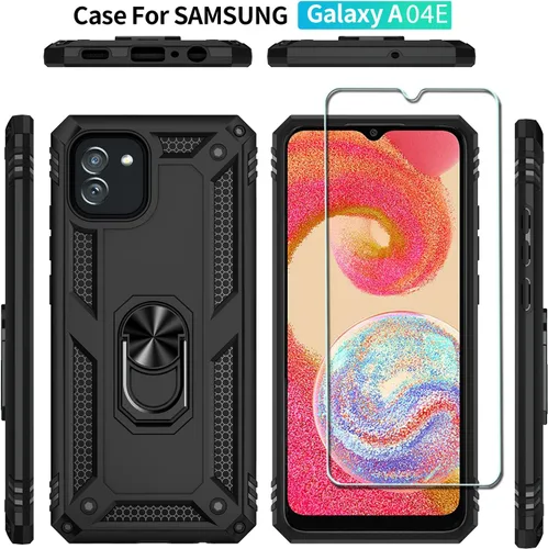 Vista 3 de Funda para Samsung Galaxy A04E con [2 unidades] Protector de pantalla de vidrio templado, para Galaxy A04e Heavy Duty Armor [Grado Militar]