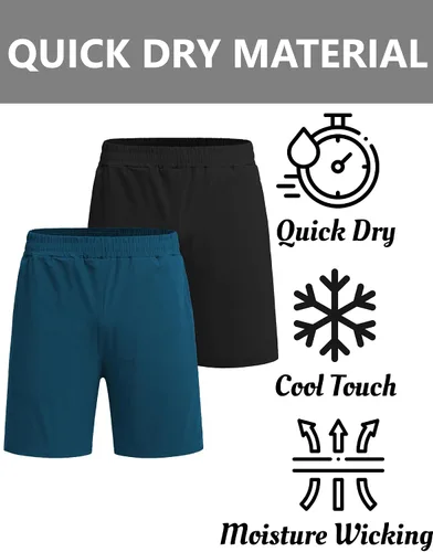 Vista 4 de COOFANDY Pantalones cortos de entrenamiento de gimnasio para hombre de 7 pulgadas, paquete de 2 pantalones cortos deportivos de secado rápido