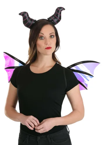 Vista 2 de Kit de Accesorios Diadema con Cuernos de Dragón y Alas de Maléfica Multicolor