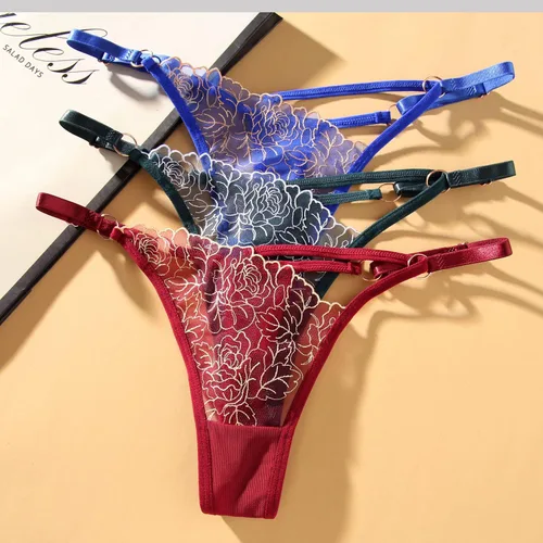 Vista 2 de SLITHICE Bragas sexy de malla bordada floral para mujer, con talla ajustable