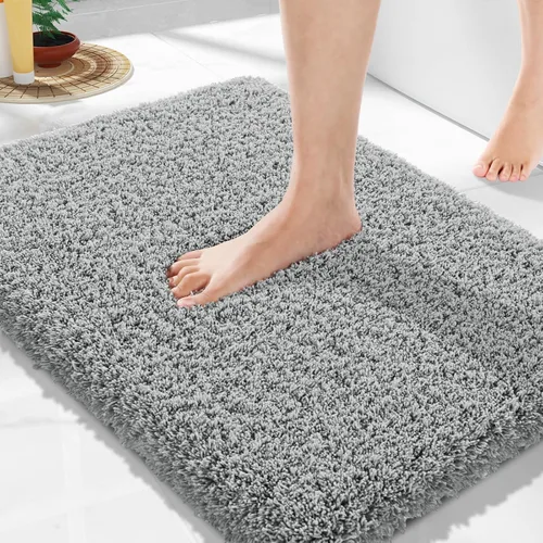 Vista 46 de Yimobra Alfombras de baño en negro y blanco antideslizantes lavables, tapetes de baño ultra suaves y absorbentes de agua, alfombra de ducha suave