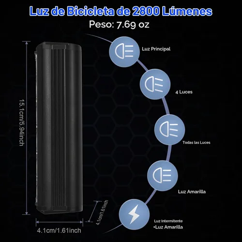 Vista 3 de Faro de bicicleta súper brillante, 2800 lúmenes para conducción nocturna