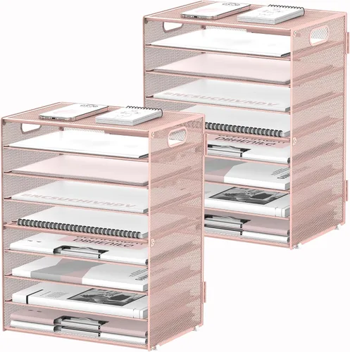 Vista 10 de DALTACK - Organizador de escritorio con bandeja de cartas de 9 niveles con asas, organizador de archivos de malla, organizador de escritorio