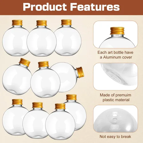 Vista 4 de 30 botellas de plástico para arte de arena, 6 onzas, forma de bola, transparente Plastic Sand Art Bottles, Spherical Plastic Potion Bottles