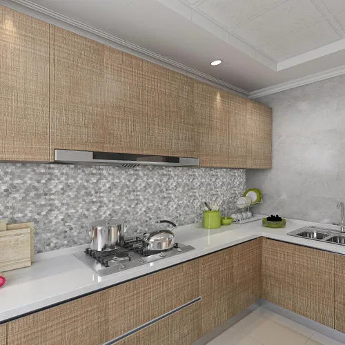 Vista 6 de KASARO Azulejos para salpicadero autoadhesivos, 12 x 12 pulgadas, panel de pared de mosaico de metal hexagonal plateado 3D de 12 x 12 pulgadas