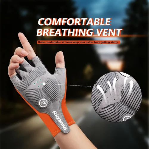 Vista 5 de Guantes de ciclismo para hombres y mujeres, guantes de ciclismo sin dedos, antideslizantes, 0.197 in, acolchados, absorben los golpes, transpirables