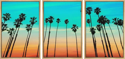 Vista 55 de wall26 Lienzo enmarcado para pared, juego de arte de fila de palmeras de California y cielo azul, naturaleza, vida silvestre, fotografía, realismo