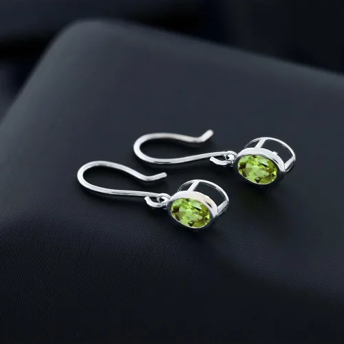 Vista 7 de Gem Stone King Aretes colgantes de plata de ley 925 de 0.276 x 0.197 in con piedra natal ovalada de alambre francés para mujer