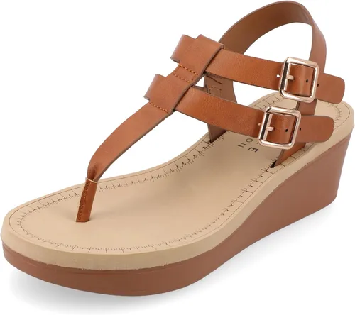 Vista 8 de Journee - Sandalias de tacón de cuña para mujer con plataforma y hebilla, correa al tobillo