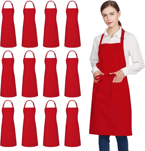 Vista 16 de Jubatus Paquete de 2 delantales 100% algodón con 2 bolsillos para cocinar, cocinero, delantal ajustable para mujeres y hombres, color beige