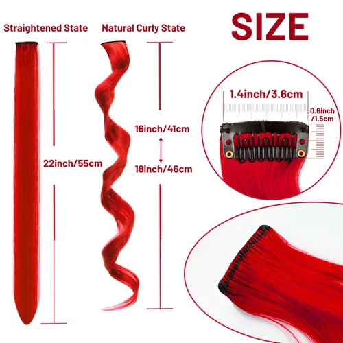 Vista 3 de 16 extensiones de cabello sintético rizado y ondulado con clip, para niñas y mujeres, coloridos resaltados para fiestas, cosplay, festival, regalo