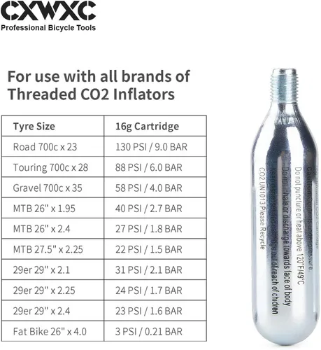 Vista 5 de CXWXC 16g / 25g Threaded CO2 Cartridges for Bike Tires