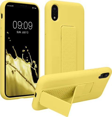 Vista 9 de kwmobile Funda compatible con Apple iPhone XR - Funda con correa de mano y revestimiento de silicona TPU suave - Azul Báltico