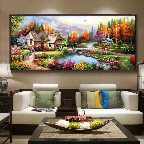 Vista 19 de Twinkel Pinkel Kits de pintura de diamantes 5D grandes para adultos, paisaje, cabaña, taladro completo, pintura de diamante, arte de bordado