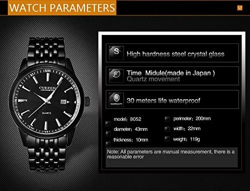 Vista 5 de CURREN Relojes para hombre, de acero inoxidable, analógico, de cuarzo, a la moda, para hombre