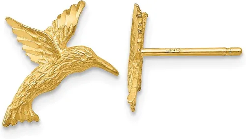 Vista 8 de Aretes de colibrí de oro amarillo de 14 quilates, botón de bola, diseño de pájaro animal, joyería fina para mujeres, regalos para ella, Cristal