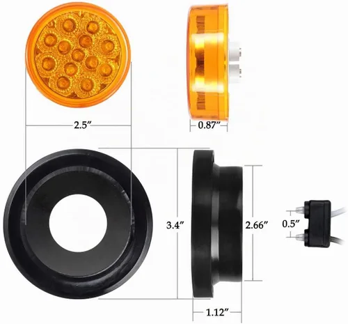 Vista 7 de Partsam Juego de 10 luces LED redondas ámbar de 2.5 pulgadas, 13 diodos con ojal de luz y alambre para remolque, remolque, remolque, rv, resistente