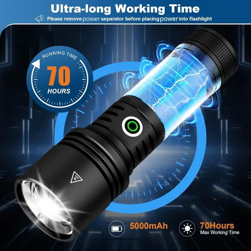 Vista 6 de Linternas Philips recargables de alto lúmenes con lente de encendido, linternas tácticas de 2500 lm con lámpara de camping, linterna LED de 2