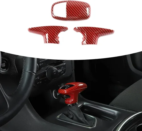 Vista 24 de RAZPOY Cubierta de la perilla de la palanca de cambios, protector de manija, accesorios interiores compatibles con Dodge Challenger Charger Negro