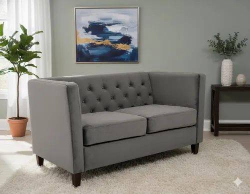 Vista 25 de Container Furniture Direct Muebles clásicos con capitoné y modernos para sala de estar, sofá universitario con relleno, cómodo sofá biplaza de Gris