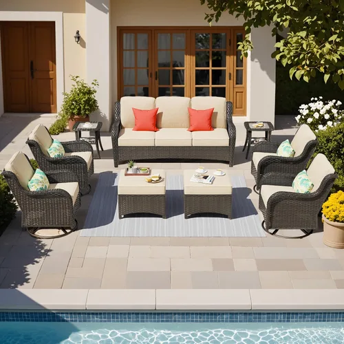 Vista 53 de Juego de muebles de exterior para patio, silla y sofá (ratán marrón, beige, 3 piezas)