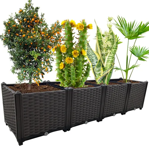 Vista 7 de Jardineras elevadas para plantas al aire libre con patas, jardineras rectangulares elevadas, jardín, patio, balcón, terraza para plantar flores