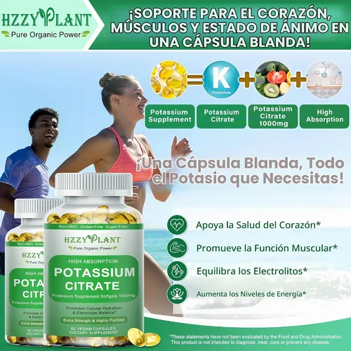 Vista 3 de Cápsulas blandas de suplemento de potasio, citrato de potasio de alta absorción, 1000 mg para equilibrio electrolítico muscular, corazón y soporte