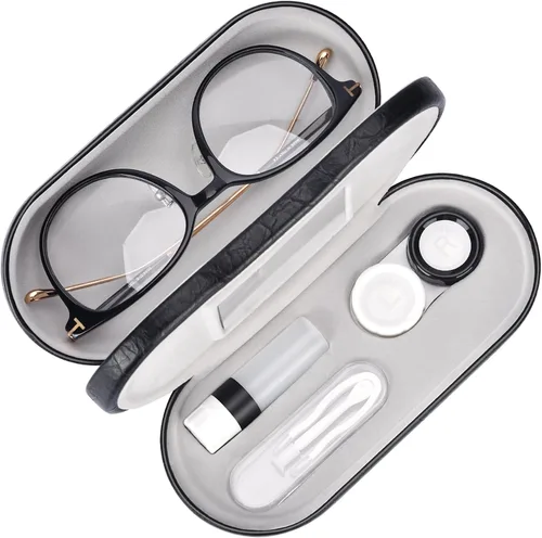 Vista 17 de Muf - Estuche portátil 2 en 1 para lentes y lentes de contacto, diseño de doble uso, a prueba de fugas, pinzas y botella con solución incluidas