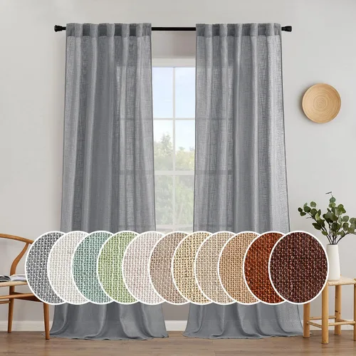 Vista 42 de MIULEE - Cortinas semitraslúcidas suaves y gruesas con textura de lino para cocina y ventana de baño, con trabilla trasera y bolsillo para Blanco