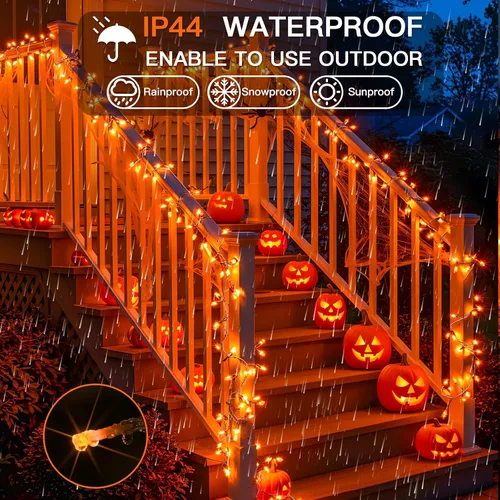 Vista 3 de suddus - Guirnalda 100 luces led conectable, control remoto, enchufe, impermeable, regulable, cable transparente, exterior, otoño, Halloween, Acción
