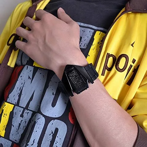 Vista 6 de FANMIS Unisex elegante estilo avión pantalla digital impermeable deportes al aire libre correa de silicona LED reloj de pulsera