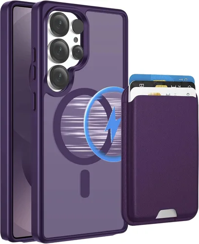 Vista 15 de Funda magnética para Samsung Galaxy S25 FE, transparente y negro con soporte para tarjetas de crédito desmontable, compatible con MagSafe, ajuste