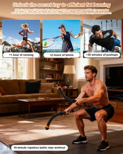 Vista 5 de Cuerdas de batalla sin cuerda, equipo de entrenamiento portátil ajustable de bajo impacto para gimnasio en casa, equipo de fitness para HIIT