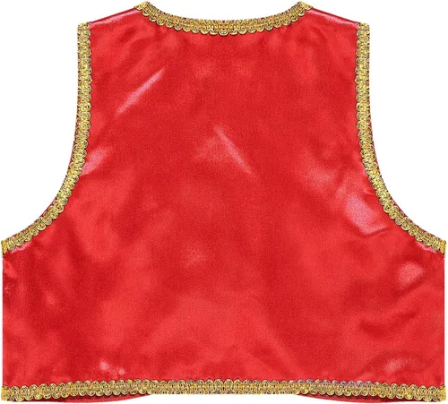 Vista 4 de Disfraz de príncipe árabe para niños, chaleco dorado con parte delantera abierta, chaleco para Halloween