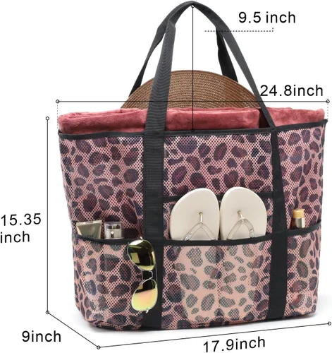 Vista 6 de F-color Bolsa de playa de malla familiar - Bolsa de playa con 9 bolsillos