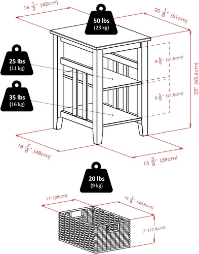 Vista 3 de Winsome Madera Sintética Mármol Zoey mesa auxiliar superior con 2 cestas Bedside Nightstand with Open Shelf, End Table with Storage for Living