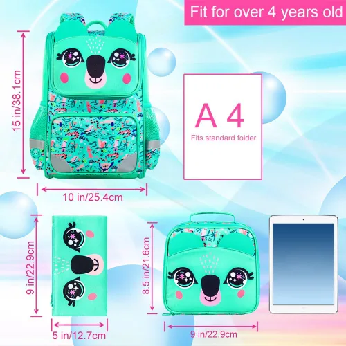 Vista 20 de KLFVB Mochila de 3 piezas para niñas y niños, bolsa de libros de dinosaurio de unicornio de 15 pulgadas con lonchera, bolsa escolar preescolar