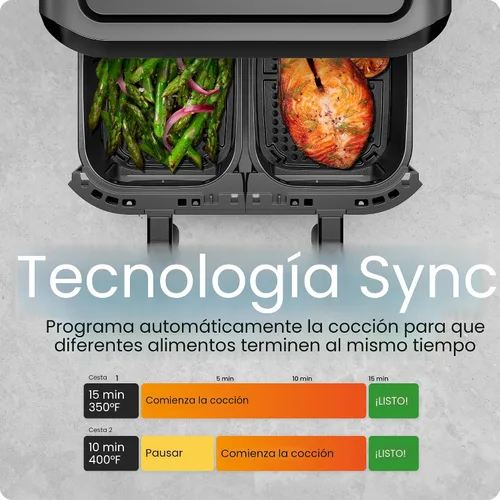 Vista 4 de CHEFMAN Horno freidora de aire de doble cesta de 6 cuartos con ventanas de fácil visión, acabado de sincronización, Hi-Fry, apagado automático, 2