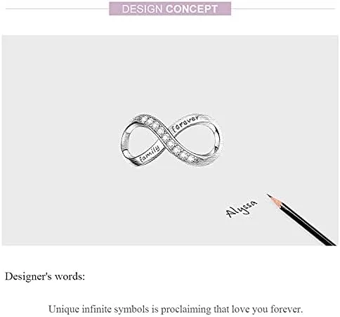 Vista 6 de Abalorio infinito de plata de ley 925 con colgante para pulseras Pandora, para mujer