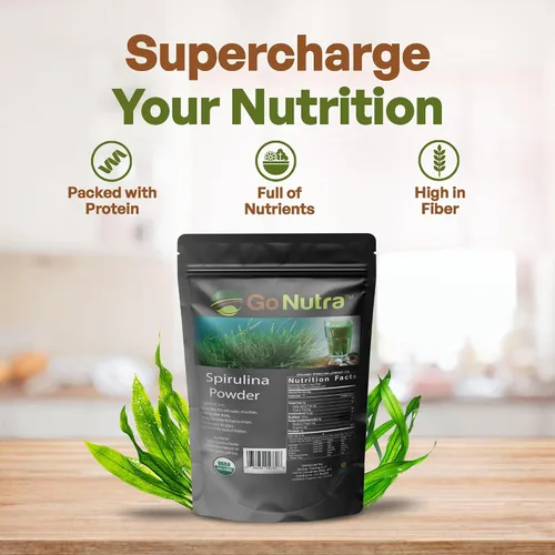 Vista 2 de Go Nutra Polvo de espirulina orgánica, suplemento de hierbas superalimentos