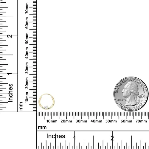 Vista 3 de AVORA Aro de cartílago solitario con circonita cúbica de diamante simulado en oro de 14 quilates calibre 050, Oro, Zirconia cúbica