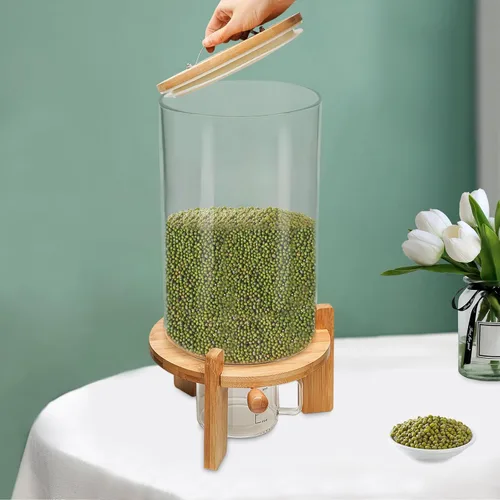 Vista 9 de 7.5L Cereal Contenedores Almacenamiento,Dispensador de cereales Harina Arroz Contenedor de almacenamiento Tanque de vidrio W/Lid Medición Taza Cubo